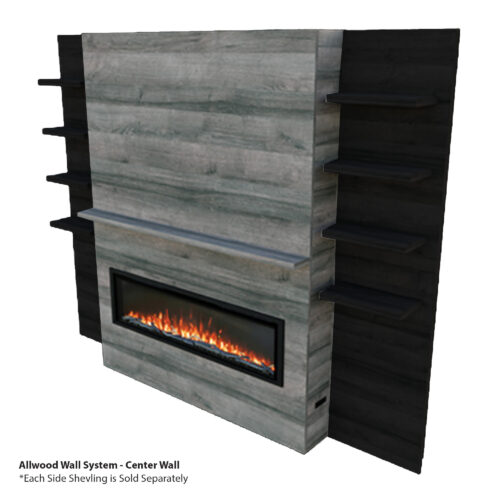 Center Wall - Spectrum Slimline 60in Compatible - Allwood Wall System - Driftwood Gray - Modern Flames