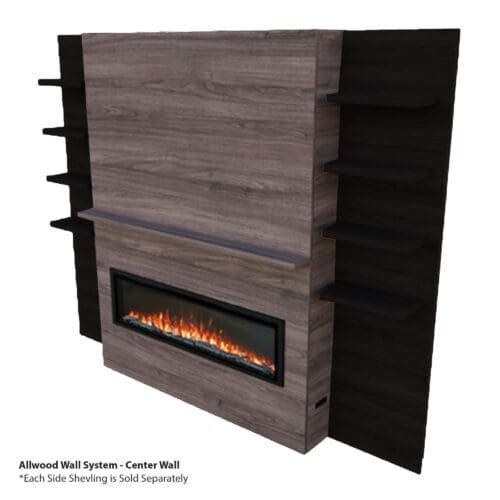 Center Wall - Spectrum Slimline 60in Compatible - Allwood Wall System - Weathered Walnut - Modern Flames